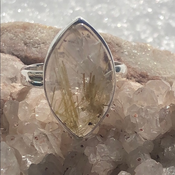 GOLDEN RUTILE 925 STERLING SILVER RING, SIZE 8.5 - Picture 4 of 12
